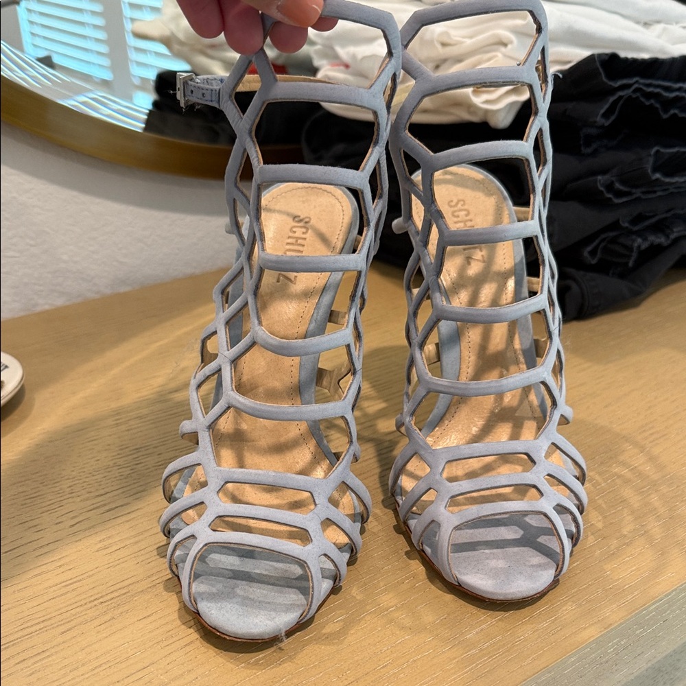 SCHUTZ Light Gray Cage Heels